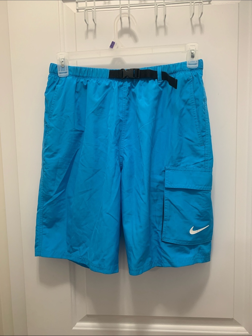 New Nike Blue Cargo Swim Shorts with Buckle Belt